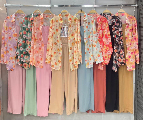 Summer Floral Shirts With Tang Tops and Trousers sets